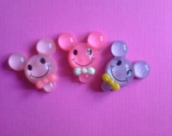 Kawaii mouse shaped lollipop candy cabochon Deco diy charms 3 pcs---USA seller
