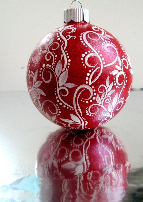 Red and White Christmas Ornament Hand Painted Glass Ornament