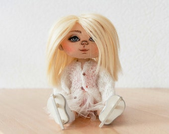 NORDIC BLONDIE SKATER Textile doll Handmade doll Rag doll Gift for her Soft doll Art doll Cloth doll Fabric doll Interior doll Nursery doll