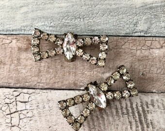 Rhinestone Bow Shoe Clips, made in France, Signed Bluette
