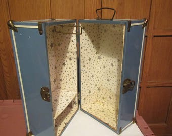 Metal Doll Wardrobe Trunk , carry case, doll storage case** steamer trunk. **Mid-century