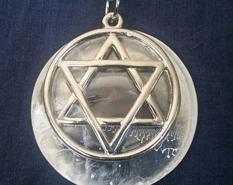 Crystal Selenite Necklace Sacred Geometry Jewelry / Spiritual Selenite Moon Merkaba Necklace / White Merkaba Star Necklace Healing Crystal