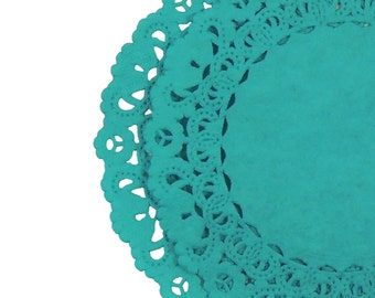Aqua Marine TEAL Paper Lace Doilies | 4" 5" 6" 8" 10" 12" 14" 16" Sizes | Jade Doilies, Teal Paper Doilies. Teal Chargers