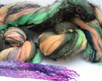 Textured, Chunky Carded Art Batts + Locks - Flapper - 5.7 ounces - For Spinning or Felting