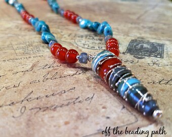 Turquoise Carnelian Necklace - Artbead Necklace, Turquoise Necklace, Carnelian Necklace, Southwestern Necklace