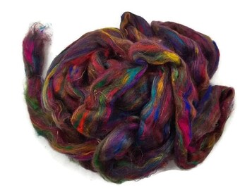 Pulled, carded sari silk, recycled fiber, 0.5 oz, blending fiber for carding, spinning, felting, paper making