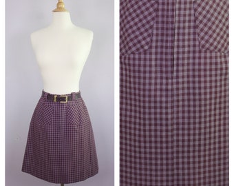 Vintage 1960's Juniorite Purple Gingham Pocket Mini Skirt XS/S