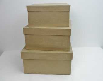 Paper mache stacking boxes, square paper mache boxes graduated sizes set of 3 (8", 9" and 10")