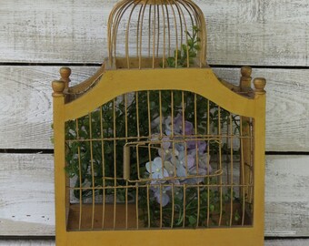 Vintage Wood Wire Birdcage - Hanging Birdcage Victorian Style - Shabby Cottage Chic - Bird Cage Wood Bird House