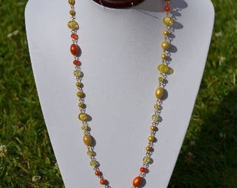 yellow and orange beaded necklace (long necklace)