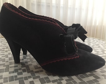 30s style 80s Ankle Booties black suede sz 35