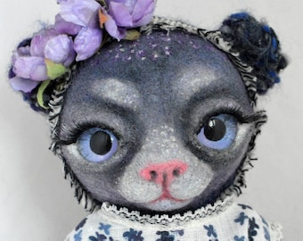 Flower bear, soft sculpture, felted animals, felting, wool felted animal, ooak, art doll