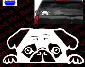 PEEKING PUG Puppy Doggy Dog Die Cut No Background Vinyl Decal/Sticker for Car Window/Phone/Laptop AM011