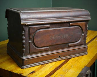 Vintage DOMESTIC Treadle Sewing Machine Wooden Top Cover Wood Coffin Case Lid Box Primitive Rustic Home Art Craft Room Decor Antique