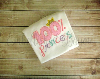 100% Princess Applique T-shirt or Onesie Bodysuit for Girls