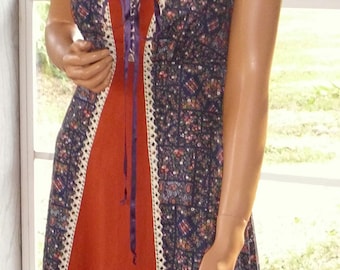Gunne Sax Style Boho Dress with Tie Corset