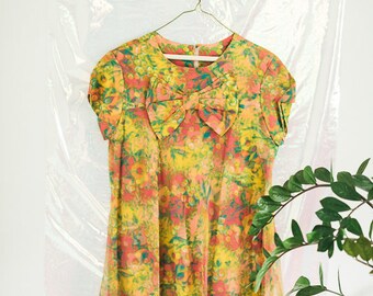 Vintage Psychedelic Floral Bow Dress