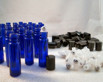 20PC Set. Real,Blue COBALT Glass 10Ml (1/3 Oz) You Choose Roller Ball empty Bottles for essential oils w/ UV-Protection, aromatherapy NEW!
