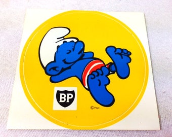 Vintage Smurfs Sticker - BP Gas Sticker - Smurf Advertisment