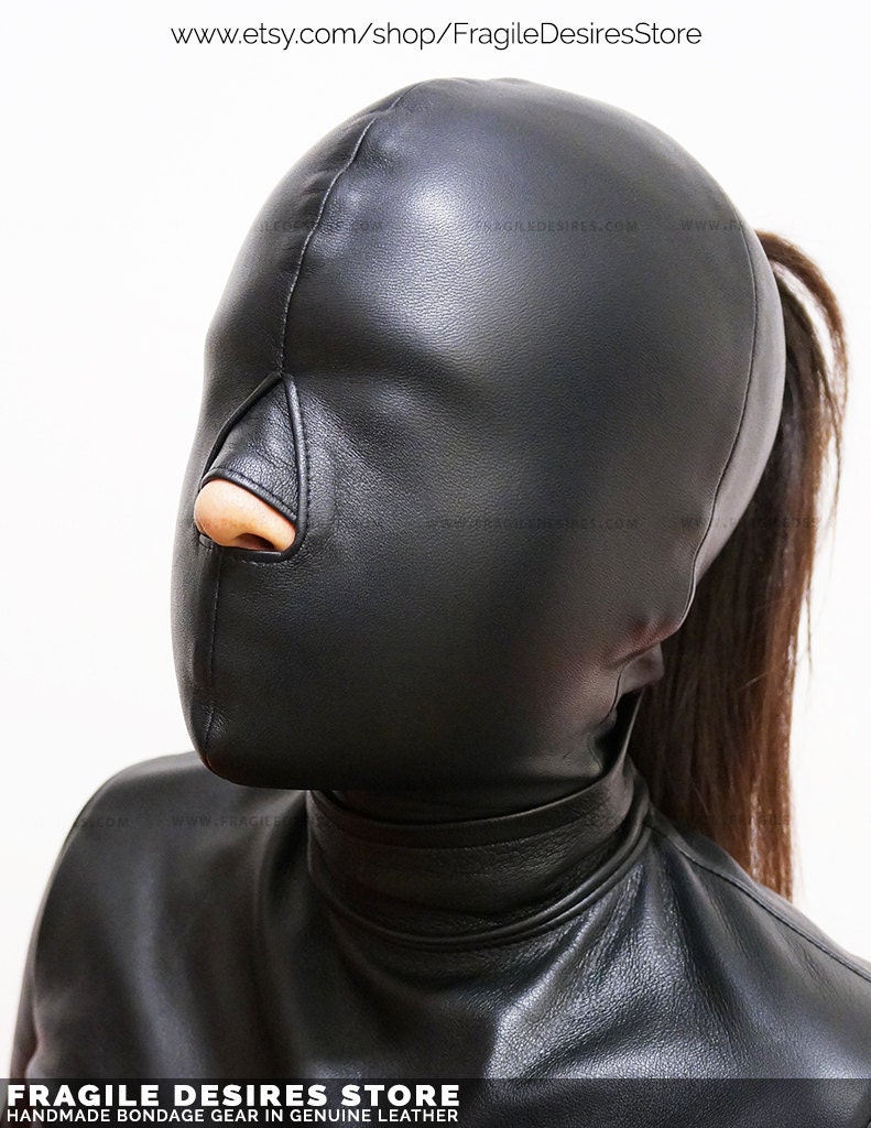 Leather Bondage Hood Model Open Nose Ful