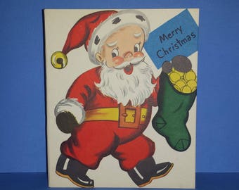Vintage Unused Christmas Card, Christmas Cardboard Dime Card, Santa, 1940's, 1950's, Whitman