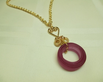 Circle Lampwork Pendant Necklace in Wine
