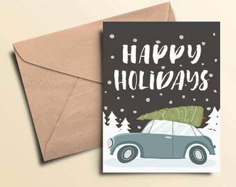 Happy Holidays Car & Tree Holiday Cards
