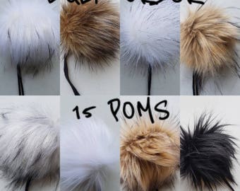 BULK ORDER - 15 POMS, choose your selection // Faux fur pom poms, handmade hat accessory, cruelty free fur, large pom poms, 5 inch