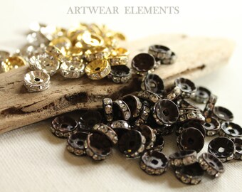 Rhinestone Rondelle Spacer Bead Lots, Brass, Silver, Mixed, Hand Ox Or Plain, 10, 8, 7, 6mm, Jewelry Elements, OX Hardware, Artwear Elements