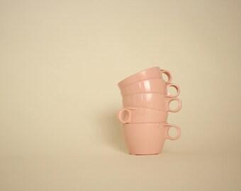 midcentury melamine pink cups/ texas ware/ set of 5