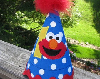 elmo birthday hat, party hat, smash cake hat, 1st birthday elmo hat, 1st birthday hat, birthday hat,2nd birthday elmo hat,2nd birthday