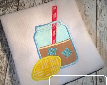 Lemonade or Iced tea appliqué embroidery design - Lemonade appliqué design - Iced tea appliqué design - sweet tea appliqué design - summer
