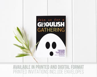 Ghost Halloween Party Invitation- Ghoulish Gathering- Costume Party- Birthday Party- Boy or Girl- Haunted House- Bats - Print Yourself