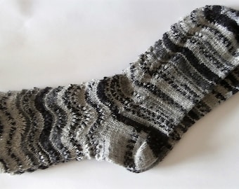 Hand knitted woman multicolor lace socks, size EU 40-41, US 8,5-9