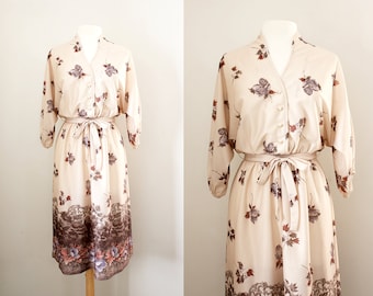 Vintage '70s Boho Chic Dress - Dolman Sleeve Dress - Size Medium