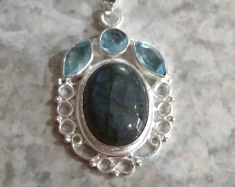 Labradorite and Blue Topaz Pendant Necklace