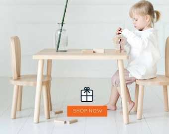 Children's table and 2 chairs / natural wood / chaise pour enfants / Stuhl für KinderBunny chair /Wooden Kids chair, natural
