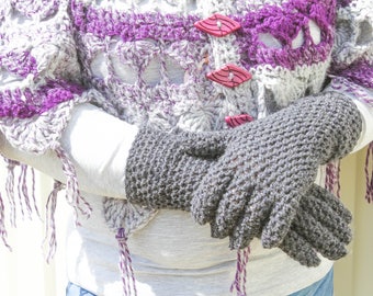Crochet Gloves with Fingers – Country Market Collection – Crochet Gloves - Grey or Cream
