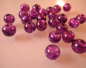 25 cracked glass beads purple 6 mm