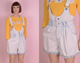 80s Acid Wash Overall Shorts/ US 7-8/ 1980s/ Denim/ Overalls/ Festival