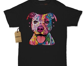 Women's Rainbow Pit Bull Shirt Printed Psychedelic Dog Graphic T-Shirt #1214