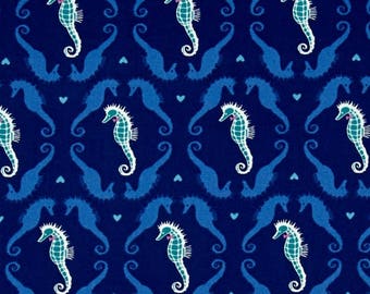 Sea Horses - Michael Miller Into The Deep Dapper Seahorses Navy - Sea Life - Nautical