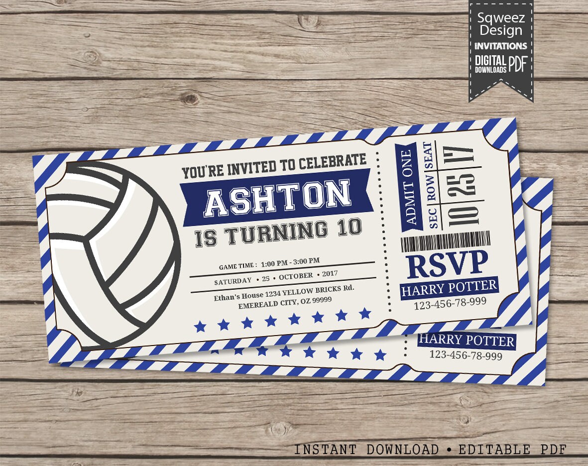 Volleyball Invitations Volleyball Birthday Invitations