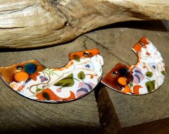 Bohemian charm enamelled copper 45 x 20 mm-copper charms and trinkets half moon-Abstract-Handmade