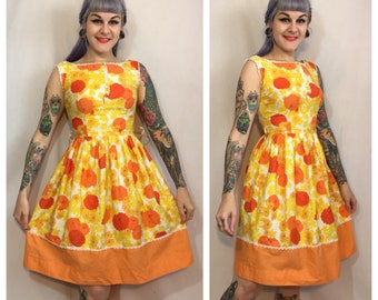 Vintage 1950's Orange Floral Dress