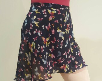 Navy Butterflies Chiffon Wrap Ballet Skirt
