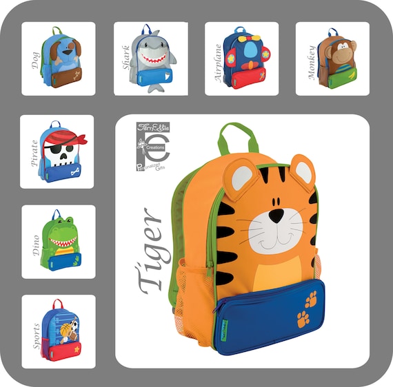 Stephen Joseph Sidekick Backpack, Kids Backpack, Personalized Children's Backpack, Sports, Tiger, Monkey, Dino, Dog, Pirate, Airplane, Shark