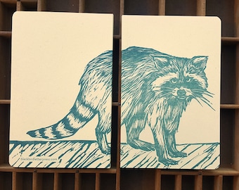 letterpress Raccoon handmade notebook