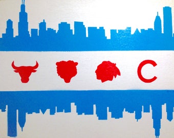 Chicago flag skyline - sports painting