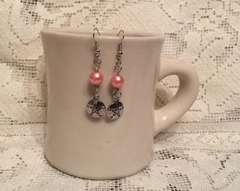 Pink Pearl and Seastar Dangle Earrings